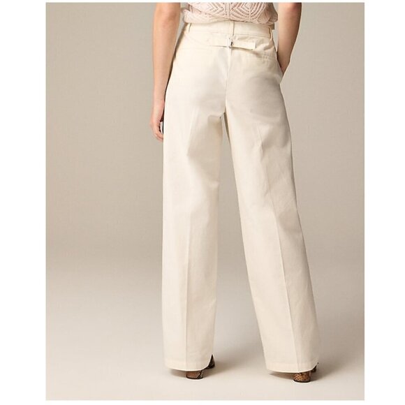 J. Crew Full Length Wide Leg Trousers Cotton Blend Ivory Size 8 NWT - Picture 4 of 11